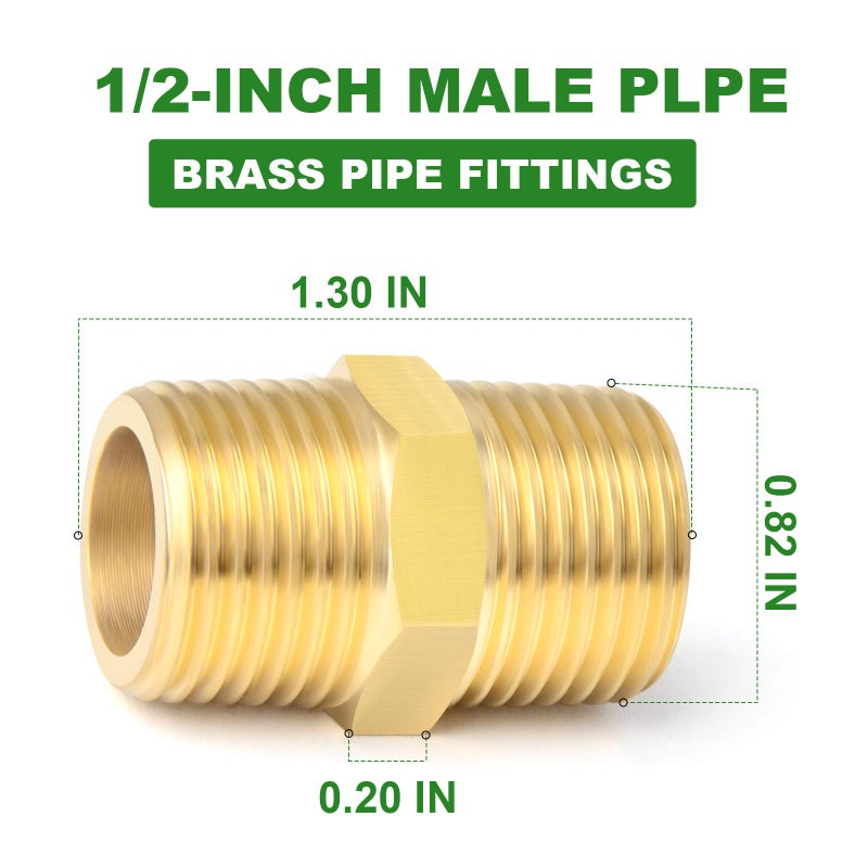 TAISHER 5PCS Brass Pipe Fitting Adapter, Hex Nipple, 1/2-Inch Male Pipe x 1/2-Inch Male Pipe - Image 4